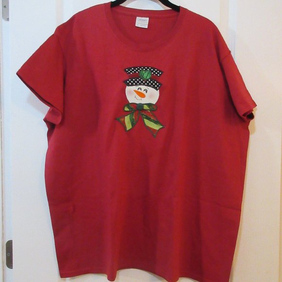 Handmade Tops - Gildan Adorable Snowman Holiday Short Sleeve T-Shirt Handmade 2X
